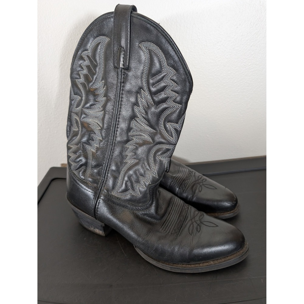 Laredo Mens 10D Birchwood Leather 68450 Black Western Cowboy Boots Grey Tough